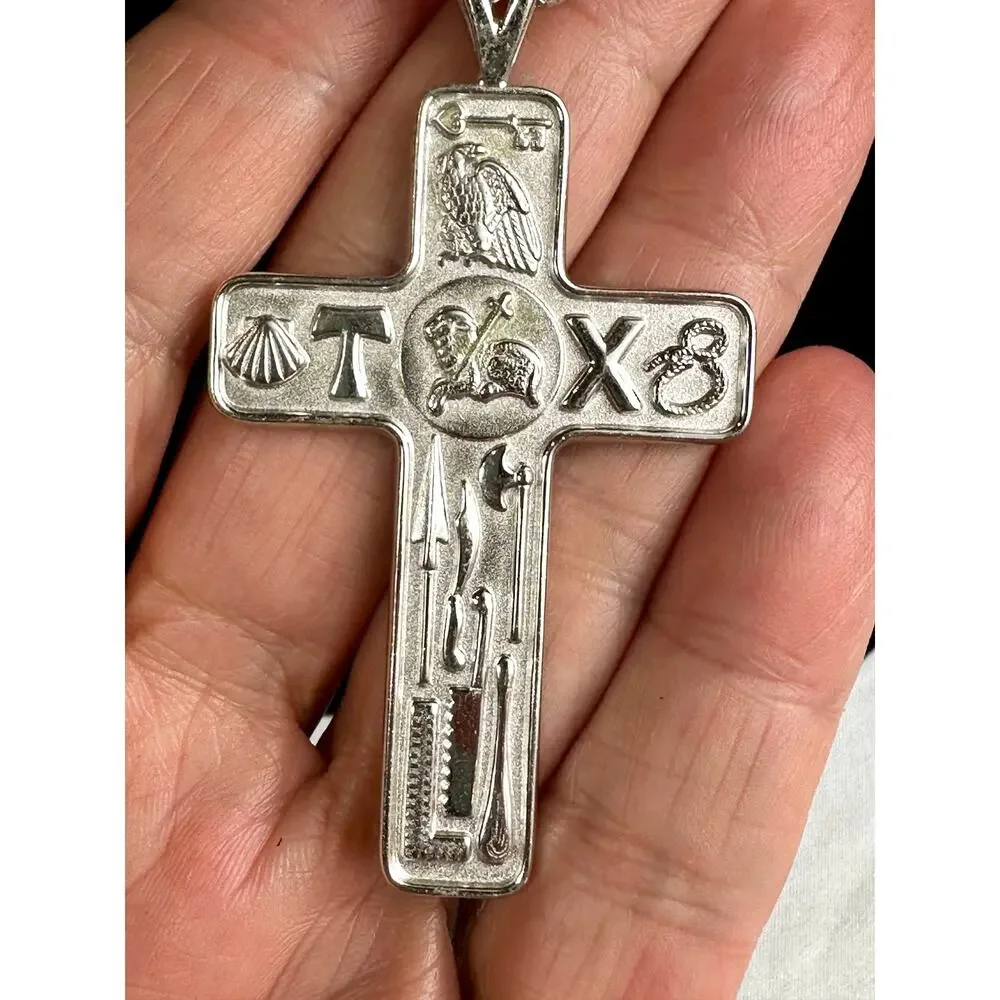 Rare Vintage JCP STER Sterling Silver Apostles Cross Necklace 42g Endless Chain